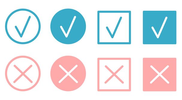 check marks and crosses flat buttons vector set - Vector, Image