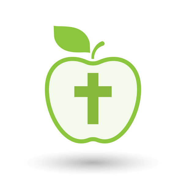 Απομονωμένη γραμμή εικονίδιο apple τέχνης με ένα χριστιανικό σταυρό - Διάνυσμα, εικόνα
