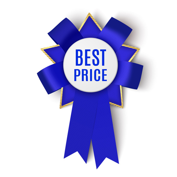 Realistic blue fabric award ribbon isolated on white background. Badge Best price. Vector illustration. - Vektör, Görsel