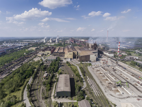 Steel factory with smokestacks at sunny day.Metallurgical plant. - Photo, Image