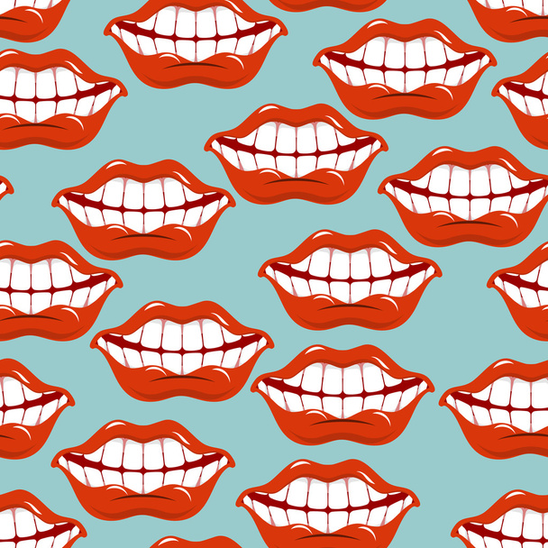 Sorriso alegre lábio padrão sem costura. Lábios vermelhos e dentes brancos te
 - Vetor, Imagem