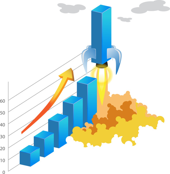 Rocket Business Statistic Bar Chart vector 3d diagramvector illustration - Vector, Image