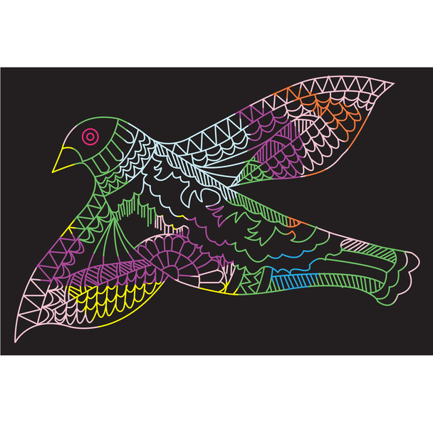 Doodle drawing flying birds, vector illustration - Vektör, Görsel