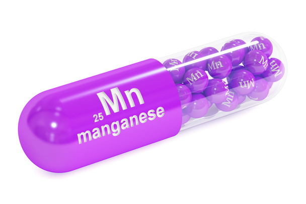 Capsule with manganese Mn element Dietary supplement, 3D renderi - Foto, Imagen