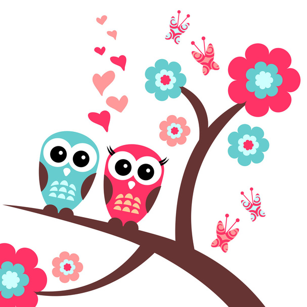 Pretty romantic card with owls - Vektor, kép
