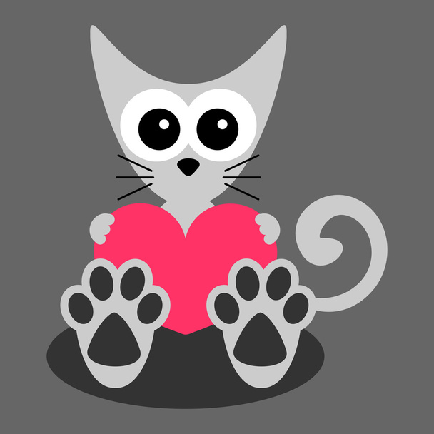 Cute little kitten holding a heart - ベクター画像