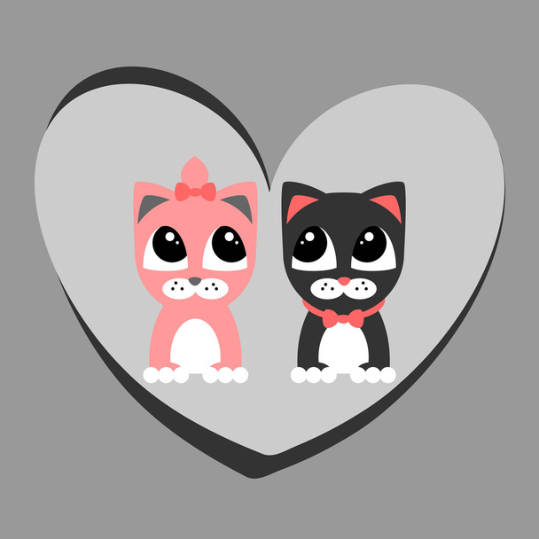 Cute kittens in love romantic card - Vector, Imagen