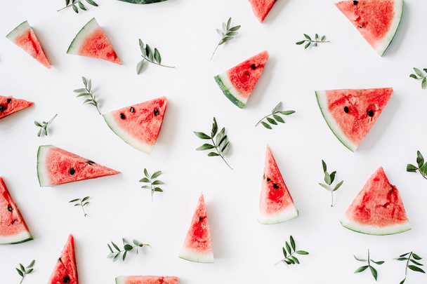 Watermelon pieces and leaves pattern - Photo, Image
