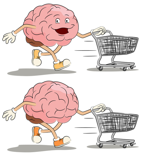 Εγκεφάλου Shopper κινουμένων σχεδίων Charatcer - Διάνυσμα, εικόνα