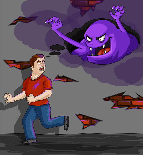 Man running from Inner Demons - Vector, Image