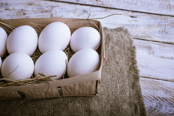 chicken eggs with a box - Φωτογραφία, εικόνα