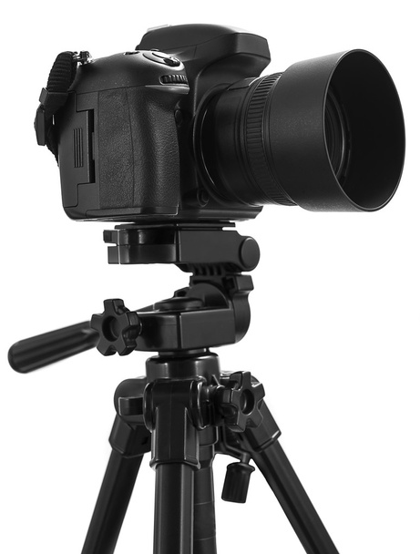 Photo camera on tripod isolated at white background - Фото, зображення
