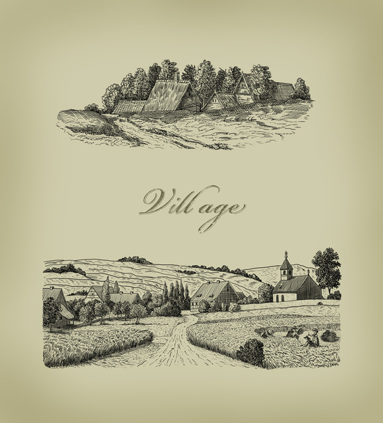 Old village illustration - Φωτογραφία, εικόνα