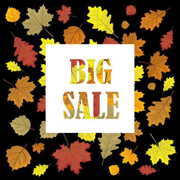 Sales banner with autumn leaves. Leafs in season vector sale design panel.  illustration. Black background. - Vector, Image