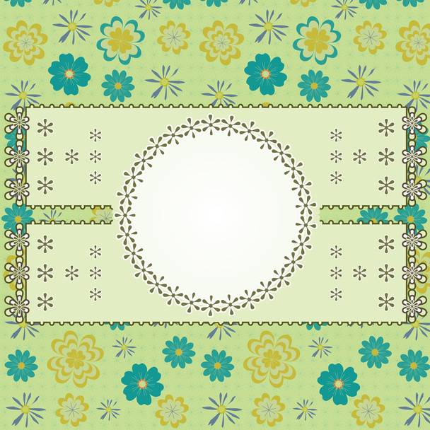 緑の背景に花のあるカード - ベクター画像