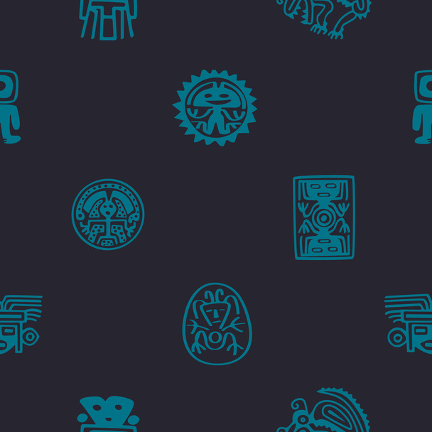 Seamless background with American Indians relics dingbats characters  - Vector, Image