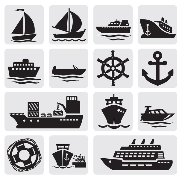 Набор значков лодок и кораблей
 - Вектор,изображение