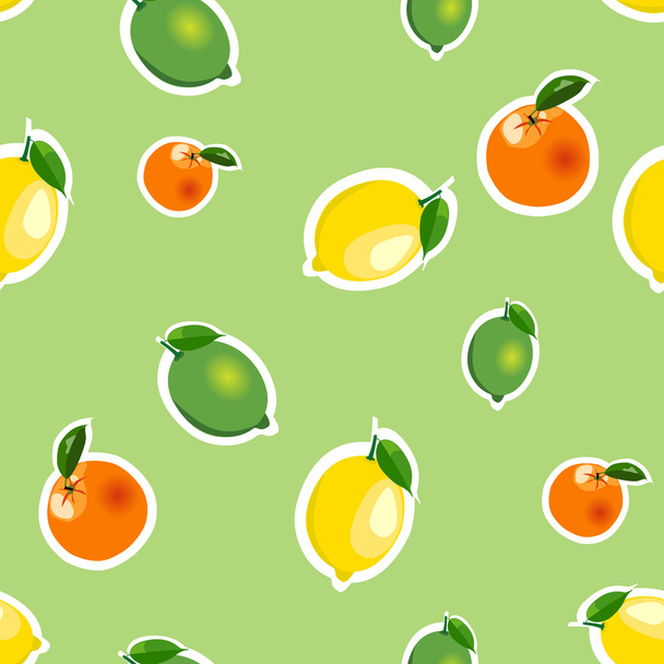 Seamless pattern with lemon, orange, lime. Fruit isolated on a light green background - Vettoriali, immagini