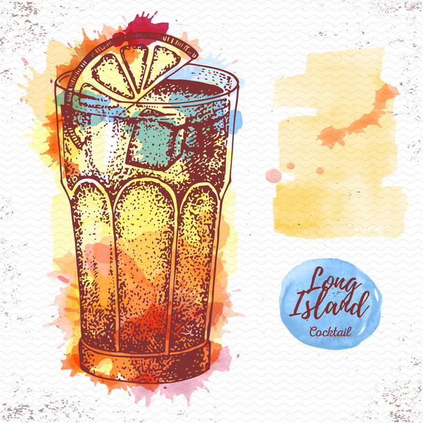 Watercolor cocktail long island ice tea sketch. Cocktail vector illustration - Vector, Image