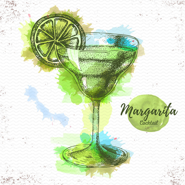 Watercolor cocktail margarita sketch. Cocktail vector illustration - Вектор, зображення