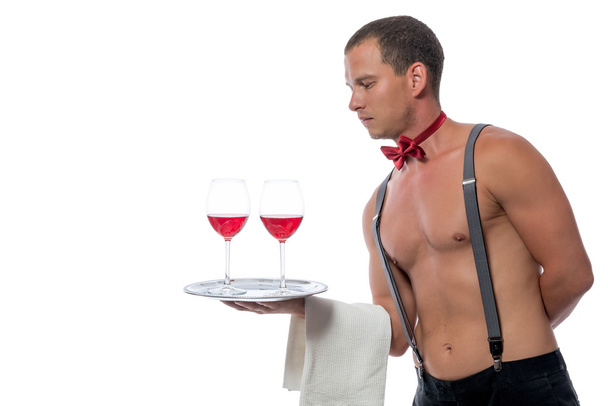 striptérka s brýlemi vína na bílém pozadí, samostatný - Fotografie, Obrázek