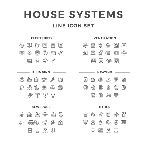 Stel lijn pictogrammen van het huis systemen - Vector, afbeelding