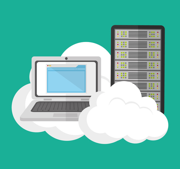 Felhő kiszámítható laptop-webtárhely design - Vektor, kép
