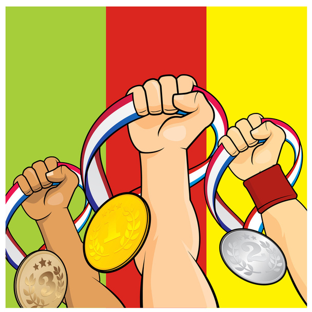 Группа победителей, завоевание медалей
 - Вектор,изображение