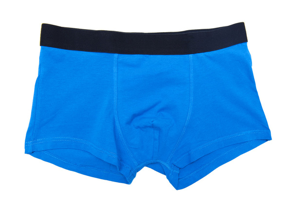 Blauwe boxer shorts geïsoleerd op de witte achtergrond - Foto, afbeelding