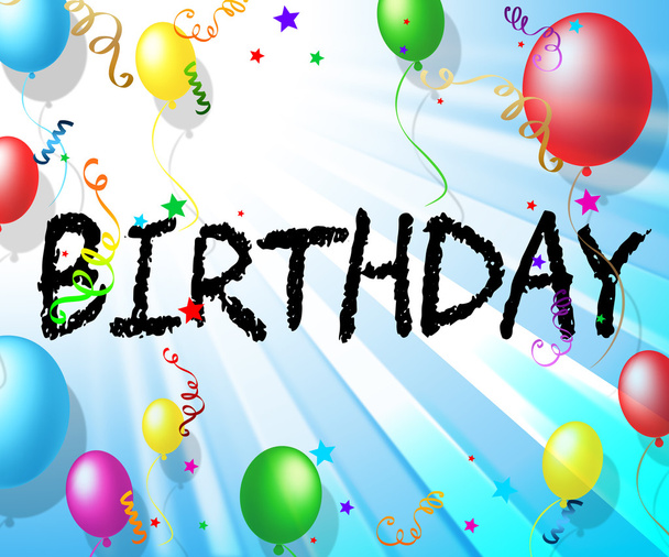 Syntymäpäivä ilmapallot ilmaisee onnittelut Juhlia 3d Illustr
 - Valokuva, kuva