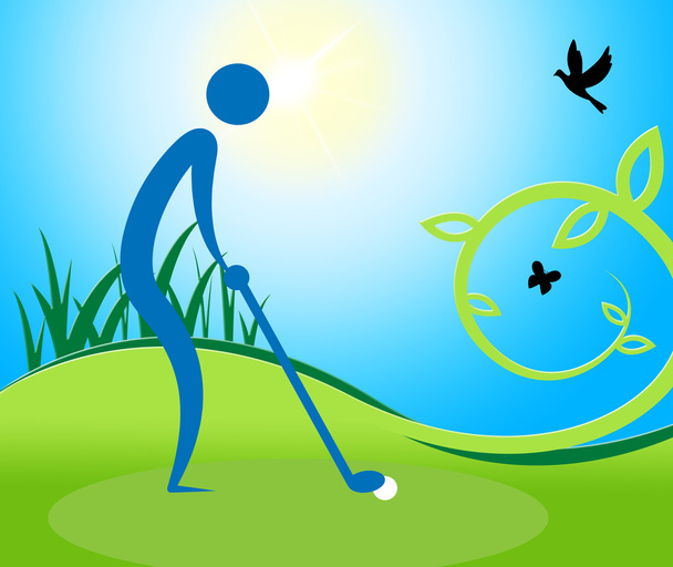 Чоловік показує поле для гольфу та гольфу
 - Фото, зображення