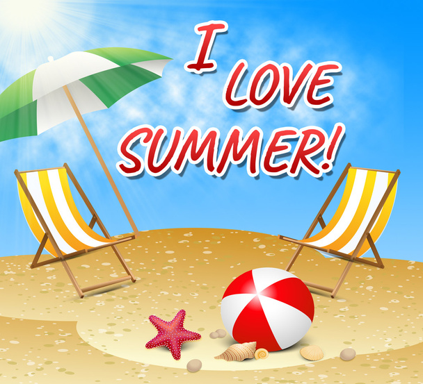 Aşk yaz gösterir sıcak güneşli plaj 3d çizim - Fotoğraf, Görsel
