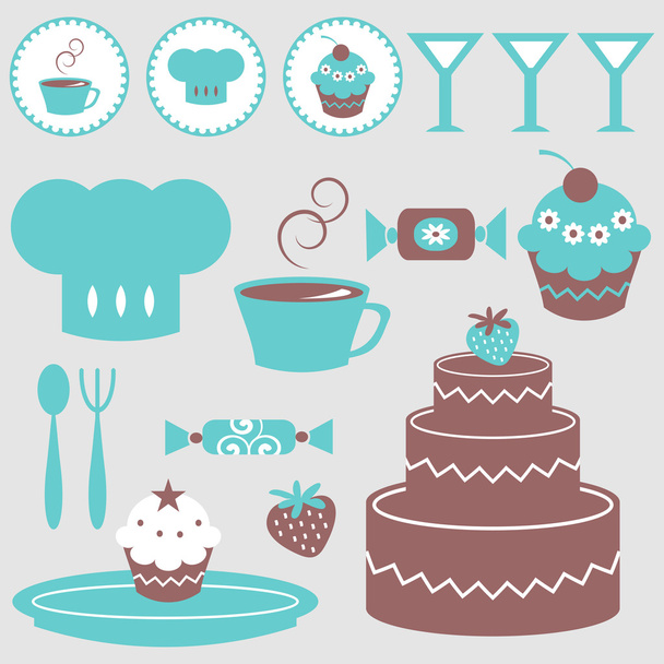 A set of cute elements food and drink - Vector, afbeelding