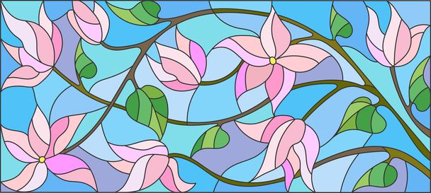 Ілюстрація у вітражному стилі з абстрактними вишневими квітами на синьому фоні
 - Вектор, зображення