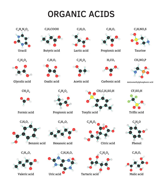 Organik asitlerin molekülleri seti - Vektör, Görsel