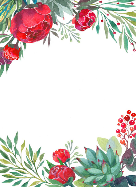 Watercolor flowers frame template. - Foto, Imagem