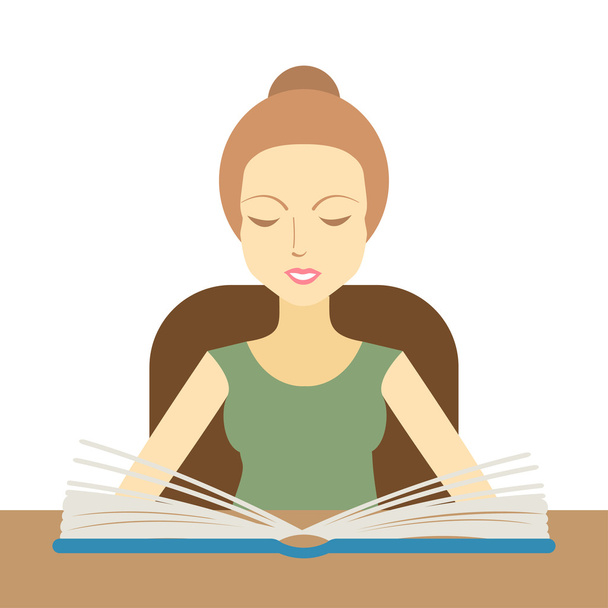 Woman reading a book at the table - Vector, imagen