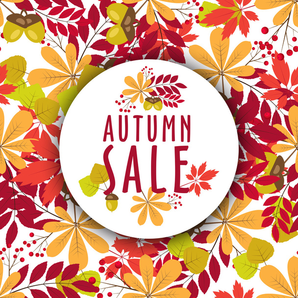 vector autumn banners with leaves and berries. Round frame text sale - Vector, Image