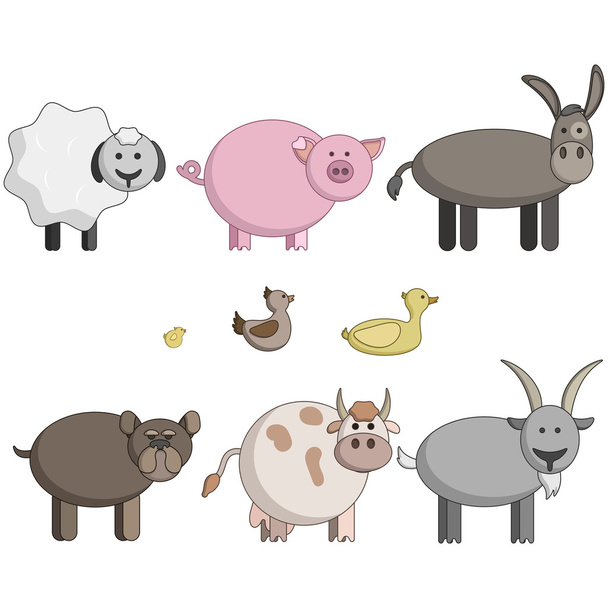 set of illustrations of domestic animals for children - Vector, Image