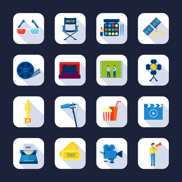 Filmaking Flat Icons Collection Black Background - Vector, Image