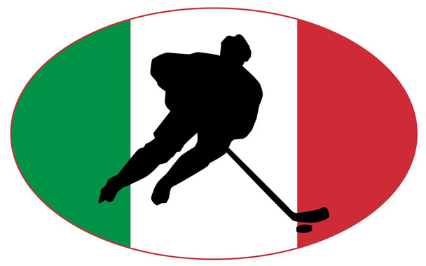 Силуэт хоккеиста с флагом
 - Вектор,изображение