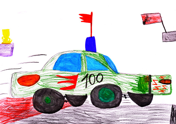 rode racewagen. kind tekening - Foto, afbeelding