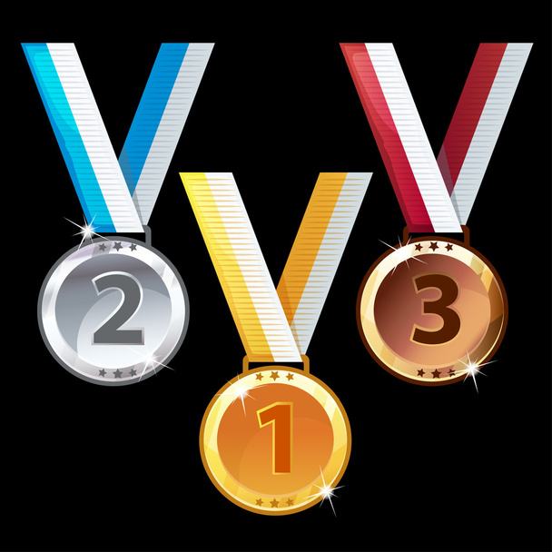 3 つのメダル - ゴールド、シルバー、ブロンズ - 写真・画像