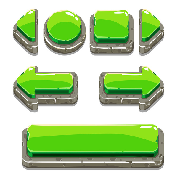 Cartoon green stone buttons for game or web design, jpg copy - Photo, Image