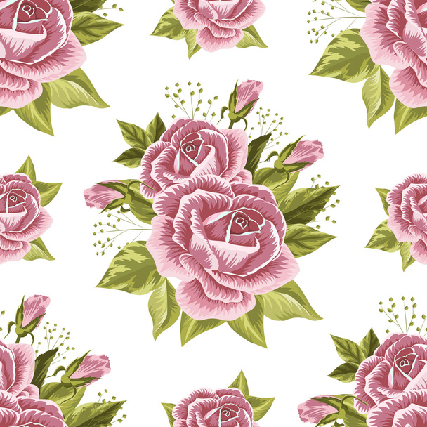 Seamless floral pattern with roses - Vector, afbeelding