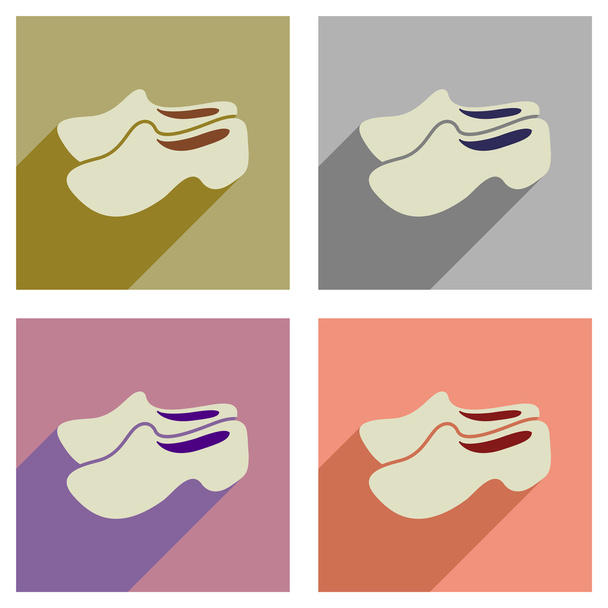 Concepto de iconos planos con zapatos de madera de sombra larga
 - Vector, Imagen