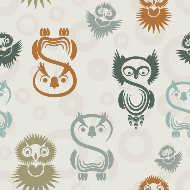 Seamless pattern with various owls on a neutral background. - Vector, afbeelding