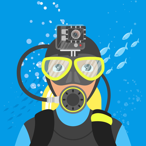 Illustrazione vettoriale di skuba subacqueo riprese video subacquee
 - Vettoriali, immagini