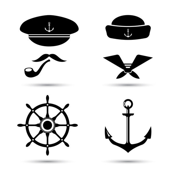 Vector nautical icons, captain and sailor, sea set - Vector, Image