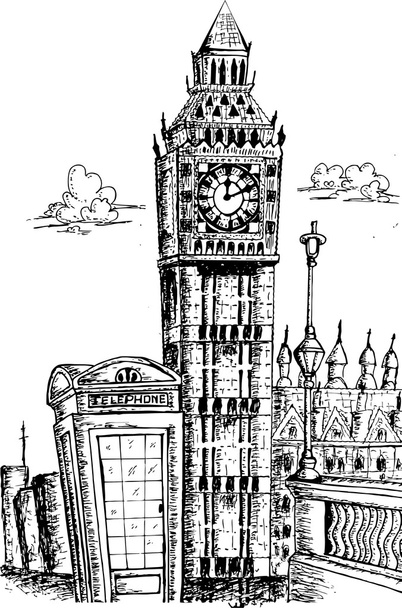 kreslení pamětihodností Londýna big ben - Vektor, obrázek